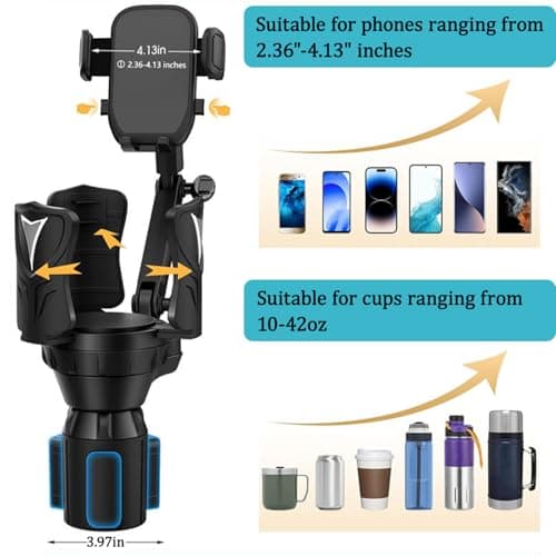 3-in-1 Car Cup Holder Expander with Adjustable Phone Mount – Universal Spill-Proof Bottle Holder & 360° Rotating Phone Stand for Large Drinks and Smartphones up to 4.1 Inches — view 6