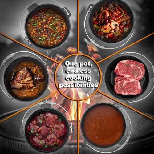 Andes Cast Iron Dutch Oven & Steel Tripod with Hanging Chain & Hook, Camping/Travel Cooking Casserole Pot, Folding/Portable — view 4