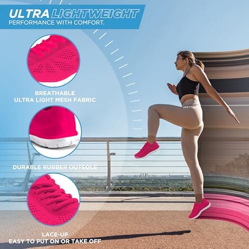 Get Fit Women's Lightweight Running Trainers - Breathable Mesh Gym Shoes with Cushioned Sole - Comfortable Walking & Fitness Sneakers - Lace-Up Athletic Footwear - Fushia - 7-40 — view 4