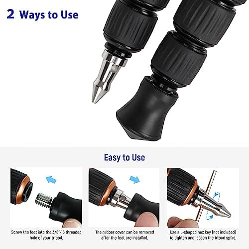 Koolehaoda Tripod Feet Rubber Spike Stainless Steel 3/8" Universal 3 Pack — view 4