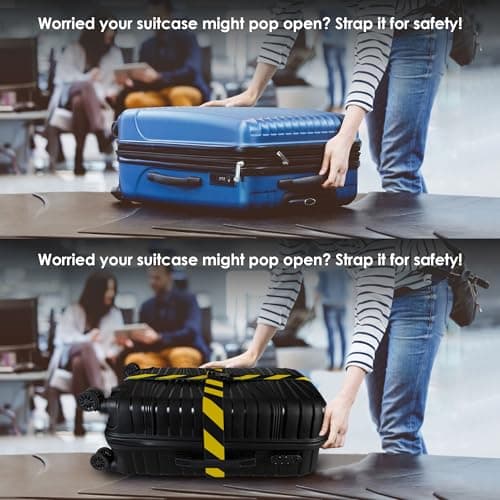 Adjustable Luggage Straps for Secure Travel,TSA Approved Heavy Duty Suitcase Belts with Quick-Release Buckle,Durable Travel Straps for Luggage Protection and Easy Identification 3 Pack (Black Yellow) — view 4