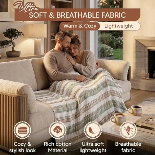 Rugs Haven Evium Bed Throw Cotton Blanket, Luxury Soft & Breathable Lightweight Reversible Bedspread Large Throws for Sofa Settee Couch (Double (150 x 200 cm) — view 5