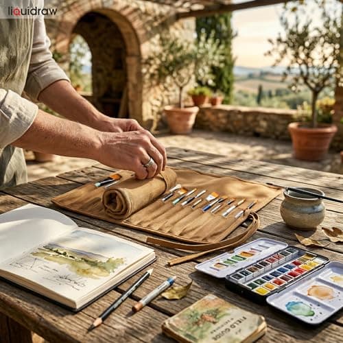 Liquidraw 30 Pocket Roll Up Canvas Paint Brush Holder 53 x 45cm (Brown) — view 3