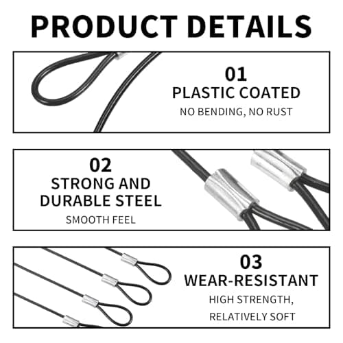 8 Pcs Security Cable with Loops, Stainless Steel Luggage Lock Safety Cable — view 3