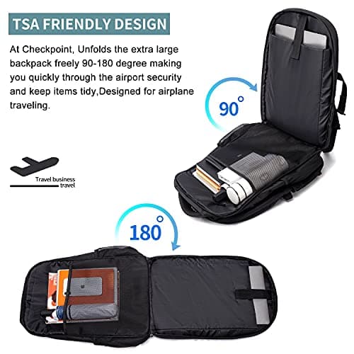 Extra Large Backpack for Men 50L,Lunch Backpack Work Bag Travel Laptop Backpack 17.3 Inch with USB Charging Port,Water Resistant Big Business Computer Rucksack for Men Women College School Black — view 6