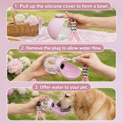 Dog Water Bottle, Portable Pink Plastic Pet Water Dispenser — view 3
