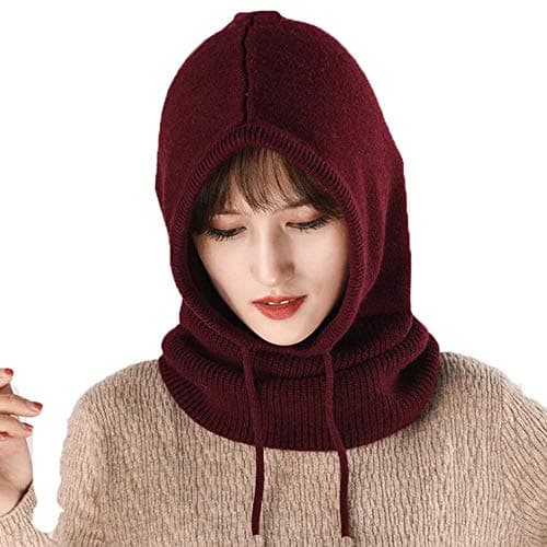 YEKEYI Women Balaclava Hood hat Winter Cashmere Knitted Beanie Hats Ski Mask Ski Cap Outdoor Wine