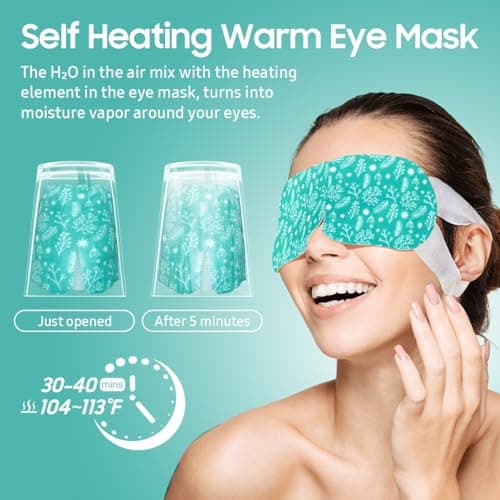 BeHoomi 20 Packs Steam Eye Mask, Heated Eye Mask Warm Compress for Eyes, Disposable Self Heating Steam Mask for Home, Sleep, Spa, Travel Essentials & Relaxation Gifts for Women (Unscented) — view 5