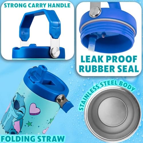 Get Trend Disney Stitch Insulated Tumbler Flip Up Straw & Handle, Metal Travel Water Bottle 850ml/30oz, Thermal Double Wall Vacuum, Hot & Cold Drinks (Blue Stitch) — view 4