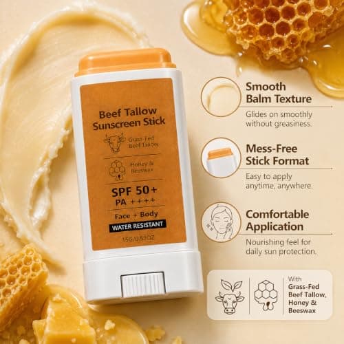 Beef Tallow Sunscreen Stick SPF 50+, Water Resistant for Face & Body, 15g — view 5