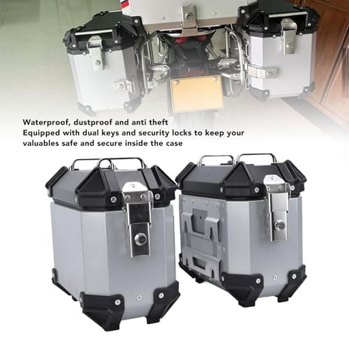 Oreilet Pair Motorcycle Side Case, Aluminium Alloy Motorbike Hard Side Saddlebag Box with Safety Lock and Handle, Motorcycle Storage Carrier Case Luggage Panniers (Silver) — view 4