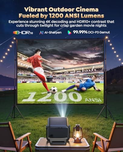 Google TV Projector for Bedroom, 36000Lumen Native 1080P 4K Decode, Smart Portable Home Cinema Projector Short Throw with 360° Stand,30W Speaker,AI Auto Image,6D Keystone, HDR10 Projectors for Outdoor — view 4