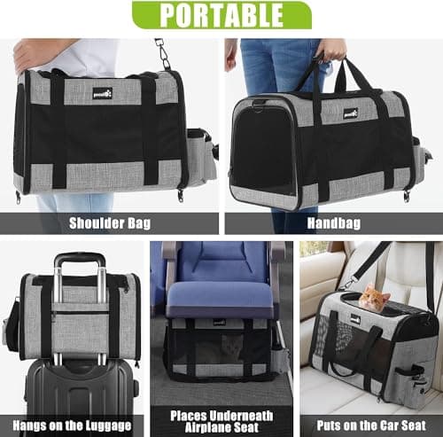 pecute® Cat Carrier Large, Breathable Pet Carrier Bag, Dog Carrier L, Grey — view 5
