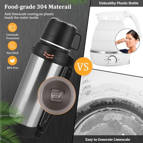 Flask for Hot Drinks, 2L Stainless Steel Vacuum Insulated Flask for Hot and Cold Drinks Coffee, Large Capacity Leakproof Hot Water Bottle with Telescopic Handle for Outdoor Travel Hiking Camping — view 4