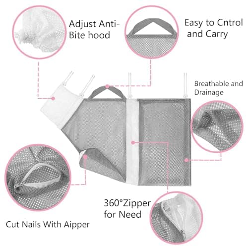 ZKFSIE Cat Bath Bag & Nail Clipper Set – Adjustable, Breathable Mesh Wash Bag for Stress-Free Bathing, Nail Trimming & Grooming | Scratch-Resistant, Secure Fit for Cats & Kittens — view 3