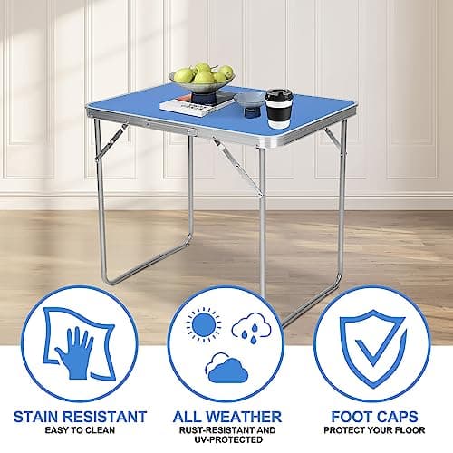 Holdfiturn Camping Table Portable Folding Picnic Table Lightweight Aluminum Picnic Table with Handle Indoor Outdoor Foldable Table for Beach Party BBQ Picnic 70x50x60cm — view 5