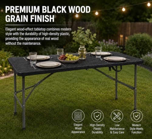 ACCURATE Heavy Duty Folding Camping Table (BLACK, 4FT) — view 4