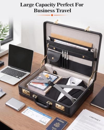 LOCKCURX Expandable Briefcase Men PU Leather Business Bag — view 2