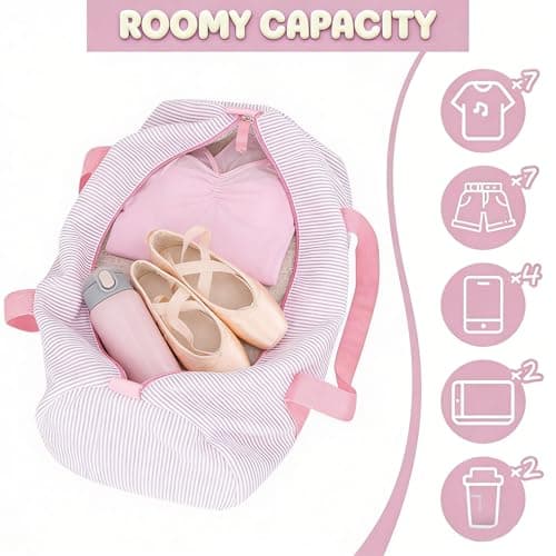 Personalised Toddler Dance Duffle Bag with Embroidered Name Custom Travel Bag Customized Ballet Weekend Gym Camping Overnight Bag (Pink) — view 4