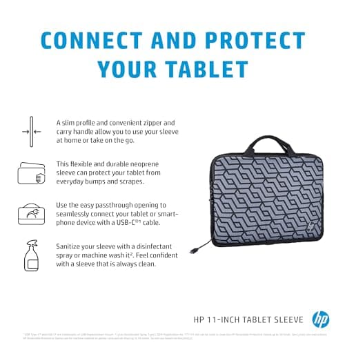 HP 11-inch Tablet Sleeve, Neoprene, Passthrough Cable access, Washable, Grey & Black, — view 4