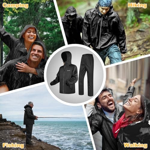 LAMA Rain Suit for Men Women, Waterproof Rain Jacket and Rain Trousers Suit Set, Heavyweight Rainwear with Hood and Storage Pouch, Wind-resistant, Lightweight, Breathable Rain Coat Black M — view 2