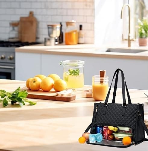 HoldOneLight 2-in-1 White Tote Bag, 15.6 Inch Laptop & Insulated Lunch Bag — view 3