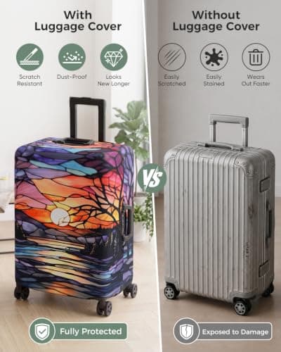 Youth Union 18"-32" Bamboo Fiber Polyester Transparent Suitcase Cover Travel Trolley Case Cover, stained glass evening lake, M(22-25"), minimalism — view 5