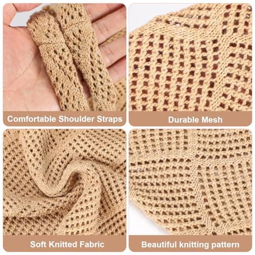 Etercycle Crochet Tote Bag, Mesh Beach Bag for Women Knit Summer Hobo Bag Vacation Boho Tote Bag (Brown) — view 5