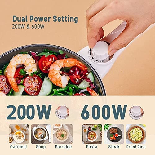 Vocha Electric Hot Pot, 1.5L Mini Portable Electric Pan Non-Stick, Multi-Cooker with Lid for Travel/Dormitory, Silicone Spatula Included (Beige) — view 3