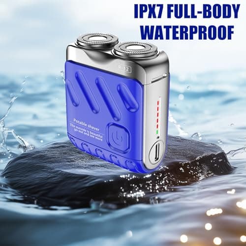 Mini Electric Shaver, Men's Electric Mini Shaver, USB Rechargeable IPX7 Waterproof, New Mini Beard Shaver and Portable Suitcase Design, Luggage Electric Shaver,Double-Ring Magnetic Blade（Blue） — view 6