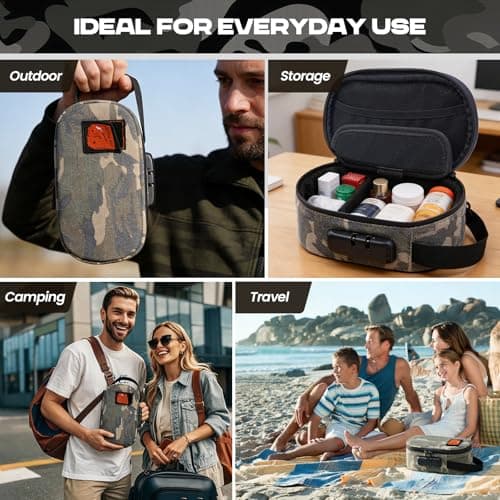 RYO TRUST Smell Proof Bag with Combination, Containers with Lock, Stash Bag for Storage and Travel, 8.7"×5.6"×3.8" Stash Bag with Metal Tray and Mini Foil Pocket，Camo — view 6