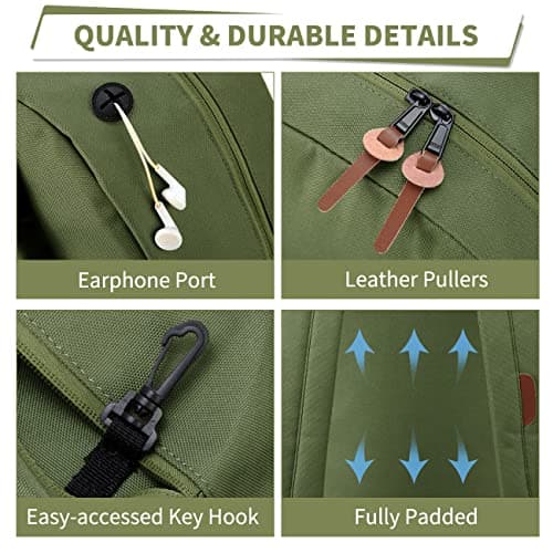 VASCHY School Backpack, Unisex Slim Lightweight Water-resistant Minimalist Backpack for Men Women College Schoolbag Travel Bookbag Green — view 5