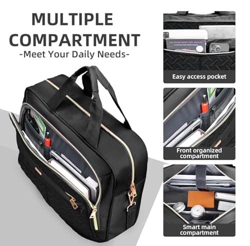 WIRABO 17.3 Inch Laptop Bags for Women, Computer Bag Briefcase for Women Large Messenger Bag Shoulder Business Work Teacher Office Travel Waterproof Black-heart — view 5