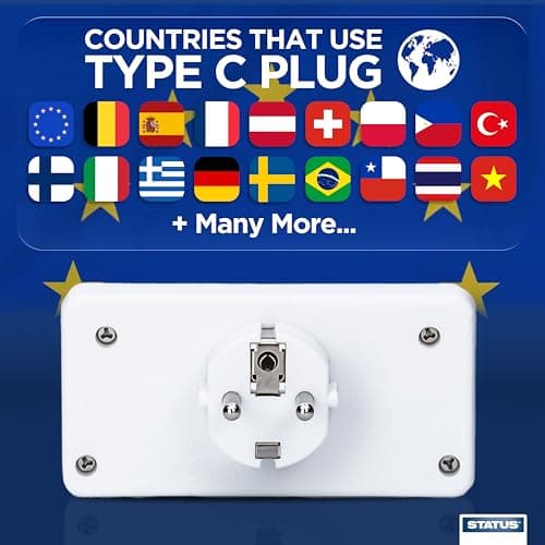 STATUS 2 Way UK to EU Travel Adapter, Twin Plug Converter for European Sockets, Compact White Adaptor for Holiday, Hotel or Business Use (SEURO2WAYAB112) — view 4