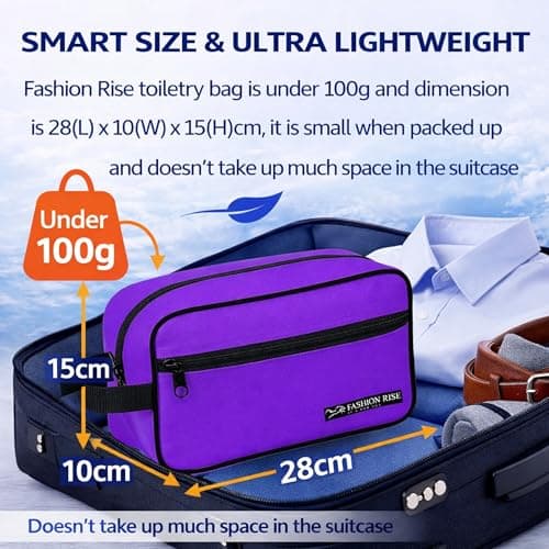 Water-Resistant Toiletry Bag for Men & Women - Lightweight Travel Wash Bag with Multiple Compartments, Compact Dopp Kit Cosmetic Organizer, Durable Nylon Shaving & Makeup Storage Case (Purple) — view 5