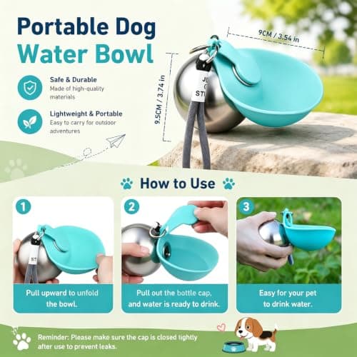 285ml Stainless Steel Dog Water Bottle for Walking, 2‑in‑1 Portable Pet Water Dispenser with Foldable Silicone Bowl, Outdoor Travel Dog Feeding & Watering Supplies (Blue) — view 2