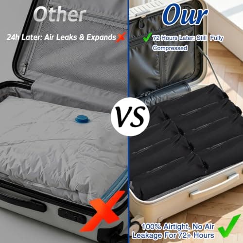 Vacuum Storage Bags for Travel, 2 Pack Reusable Compression Bags, Oxford Cloth Travel Vacuum Bags No Pump, Manual Roll-Up Space Saver for Clothes, Luggage, Suitcase (Black, 30x40+40x50cm) — view 2