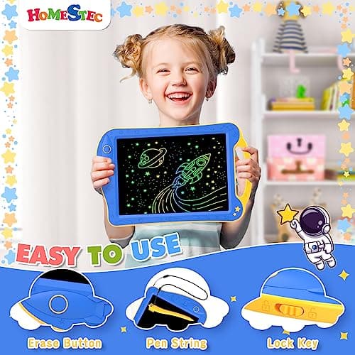 HOMESTEC Kids LCD Writing Tablet, Colourful Drawing Board Educational Travel Toys for Boys and Girls Age 2+, Blue Yellow Version — view 2