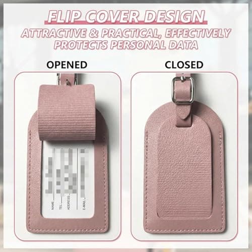 ZIOYANE 4Pcs Luggage Tags, Suitcase Tags Leather Baggage Labels with Adjustable Buckle Strap & Privacy Cover Luggage Tag for Air Travel & Business Trips (4 Colours) — view 3