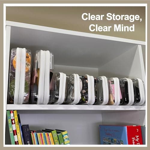 WELPIRT Clear Hard Zipper Pouch Case for Storage, Stackable Waterproof Transparent Clear Zipper Bag, Toiletry Pouch, Travel Organizer, Clear Cosmetic Bag,Toy Storage Bins, White, M+3S, M+3s — view 6