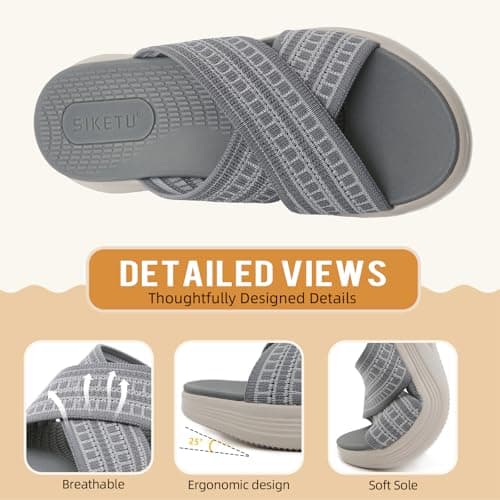 ZDQ Sandals for Women with Arch Support Lightweight Breathable Summer Slides Casual Cushion Walking Sandals for Daily Wear Grey 7.5 — view 5