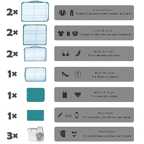 12 PCS Large Packing Cubes for Suitcases Various Sizes Suitcase Organiser Bags Lightweight Waterproof Luggage Organiser Bags (12, Sky Blue) — view 4