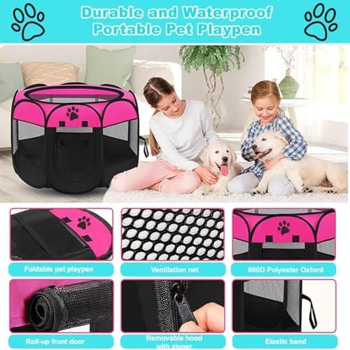Pet Playpen Portable Dog Pen Foldable Pop Up Cat Play Pen, Oxford Fabric Soft Dog Crate Cage Puppy Pen for Indoors Outdoor Travel, Cat Tent Whelping Box for Kitten Rabbit Hamster Guinea Pig (Grey M) — view 3