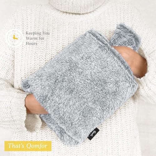Hot Water Bottle - with Soft Premium Fleece Cover + Kangaroo Pocket - Light Grey, 2L - Heating Pad for Menstrual Cramps and Period Comfort - Bed Foot Warmer - Hot & Cold Compress for Pain Relief — view 3