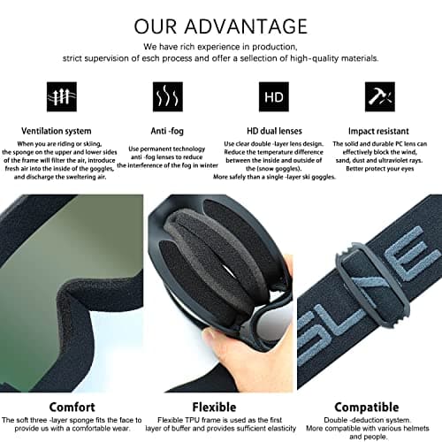 SPOSUNE Ski & Motorcycle ATV Goggles with Anti-fog Dual Lens - Off Road Racing Dirt Bike & Snow Goggles for Men & Women — view 5