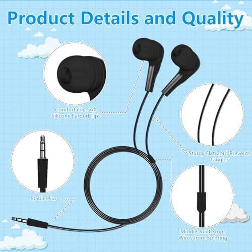 Ear Headphones, Kids Earbuds, Deep Bass Noise Isolation Comfortable Fit Clear Audio Soft Tips Volume Control Compatibility, Plug in Headphones for School Students, Travel, Home — view 6