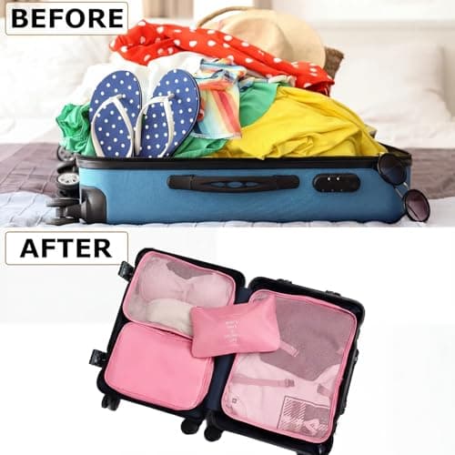LANSKLBD 6/8 Set Packing Cubes for Suitcases Travel Luggage Packing Organizers,Travel Accessories Essentials Luggage Organizer with Shoe/Tioletry/Laundry Bag (Pink, 6 set) — view 5