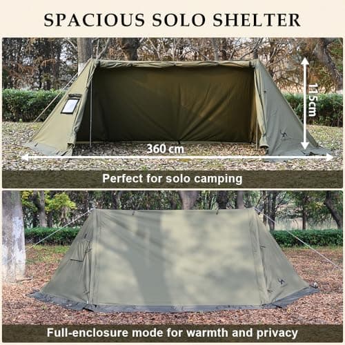 TOMOUNT Cotton Canvas Tent 1-2 Person, Waterproof, Windproof with Porch Awning & Snow Skirt - Lightweight Spacious for Camping, Hiking & 4-Season Outdoor Activities — view 4