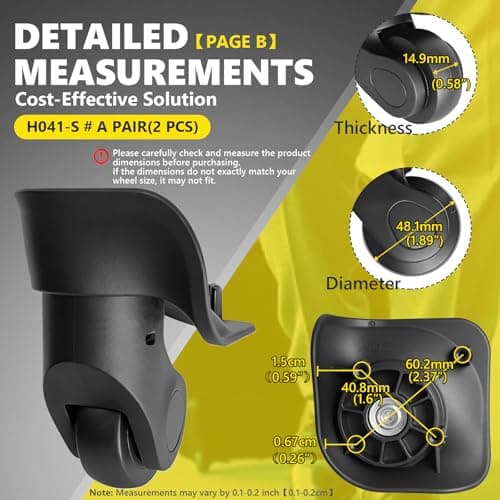 Luggage Wheels Replacement for Suitcase, Replacement Wheel for Suitcase Repair, 360° Rotating Luggage Spinner Wheel with 4 Mounting Holes H041 (H041-S-2) — view 3