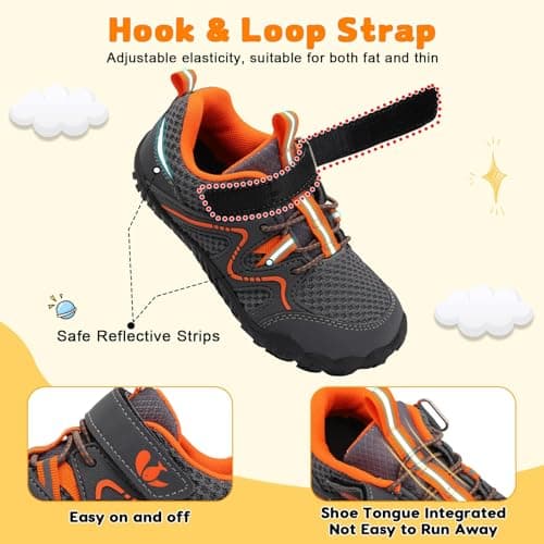 JIASUQI Kids Shoes Boys Girls Barefoot Walking Shoes Kids Breathable Hiking Shoe Lightweight Outdoor Tennis Shoe(Grey Orange,Big Kid Size 3) — view 4